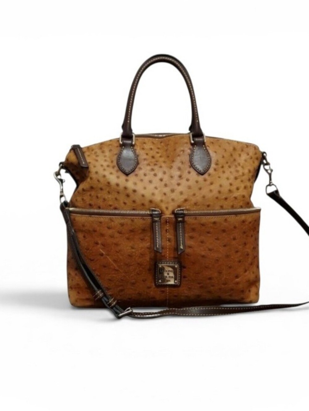 Dooney & Bourke Ostrich Embossed Leather Front Pocket Satchel With Long  Strap